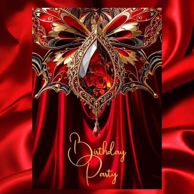 Elegant Exotic Birthday Rich Red Gold Jewel Invitation (Creator Uploaded)
