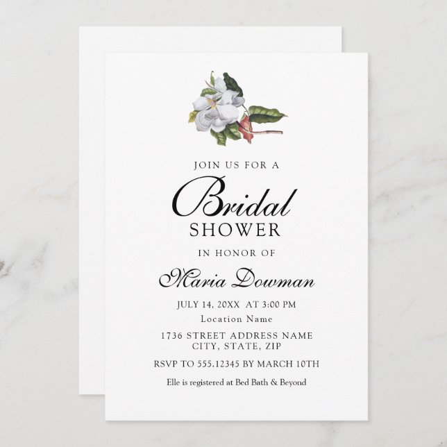 Elegant exotic Flower Classic Floral Bridal Shower Invitation (Front/Back)