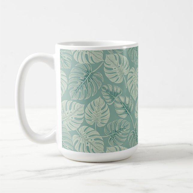 Elegant Exotic Painted Monsteras Coffee Mug (Left)