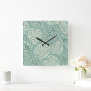 Elegant Exotic Painted Monsteras Square Wall Clock