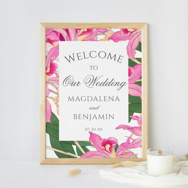 Elegant Exotic Pink Orchid Flowers Wedding Welcome Poster (Creator Uploaded)