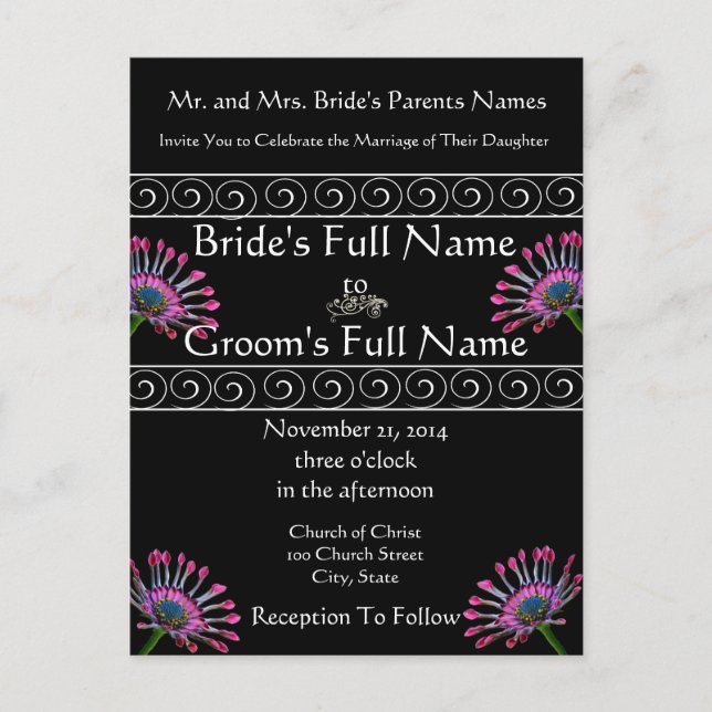 Elegant Exotic Purple  Daisy Wedding Invitation (Front)