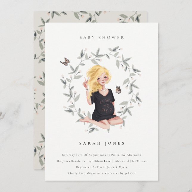 Elegant Expectant Women Foliage Baby Shower Invite (Front/Back)