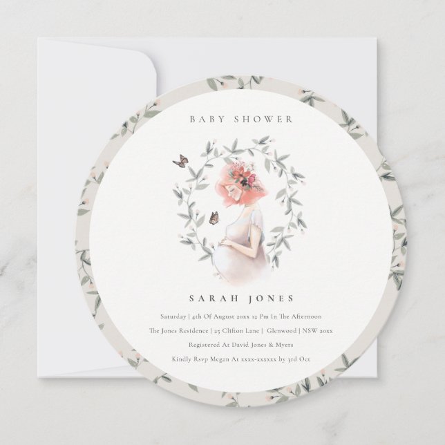 Elegant Expectant Women Foliage Baby Shower Invite (Front)