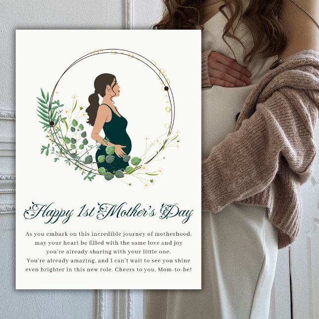Elegant Expecting Mum Happy 1st Mother’s Day Holiday Card (Creator Uploaded)