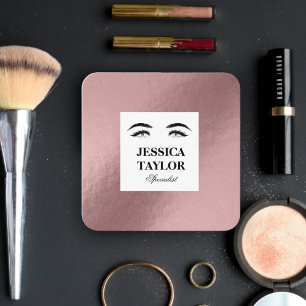 Elegant eyelash lashes golden pink rose square  business card