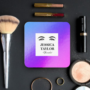 Elegant eyelash lashes purple holographic square business card