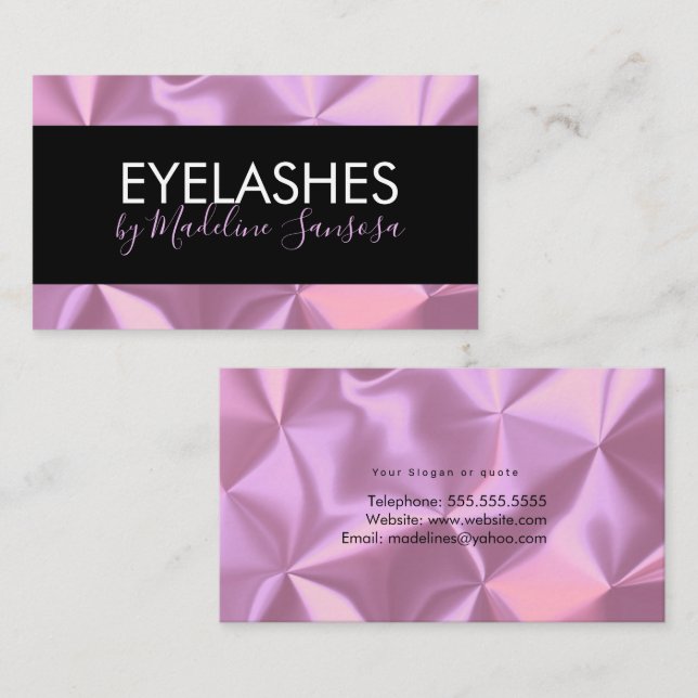 Elegant Eyelash Technician Pink Silk Business Card (Front/Back)
