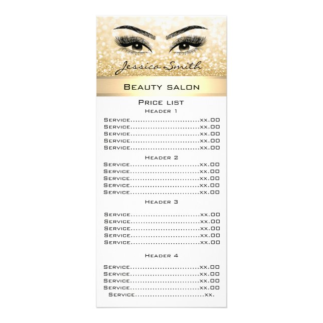 Elegant eyelashes & eyebrow glittery menu card (Front)