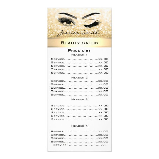 Elegant eyelashes & eyebrow glittery menu card (Front)