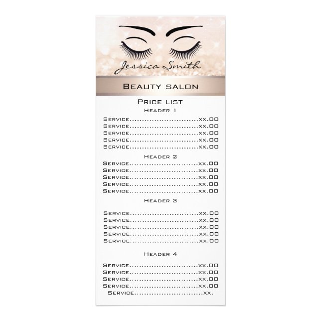 Elegant eyelashes & eyebrow glittery menu card (Front)