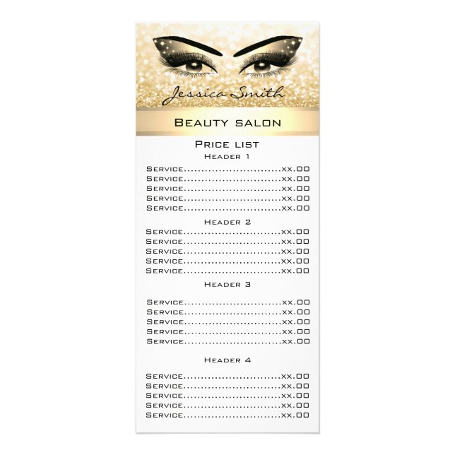 Elegant eyelashes & eyebrow glittery rack card (Front)