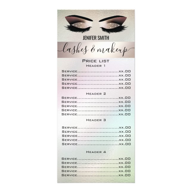 Elegant eyelashes & eyebrows holographic rack card (Front)