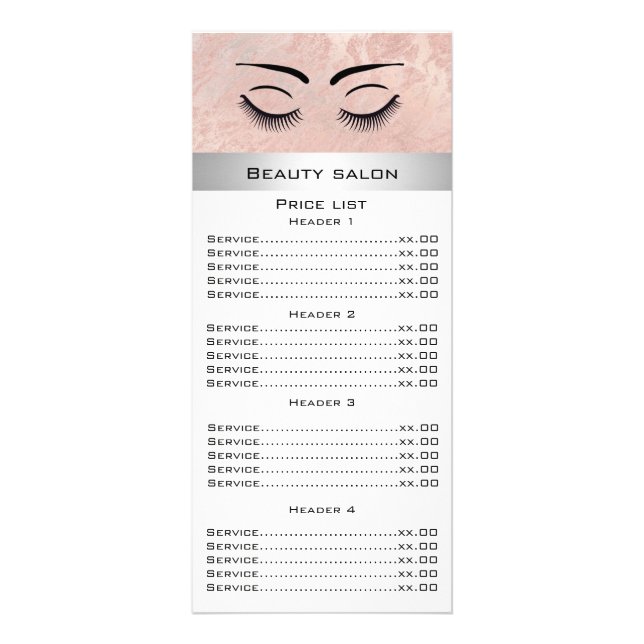 Elegant eyelashes & eyebrows rose gold marble rack card (Front)
