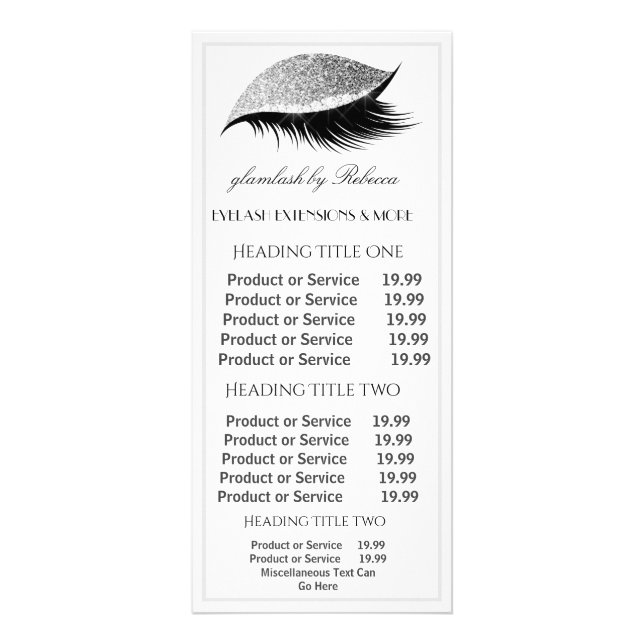 Elegant Eyelashes White  Pricing Service Rack Card (Front)