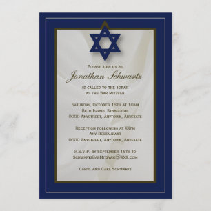 Elegant Fabric Bar Mitzvah Invitation in Navy