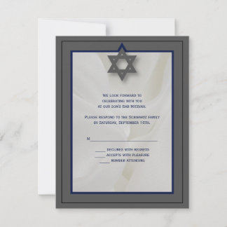 Elegant Fabric Bar Mitzvah RSVP Reply Card in Grey