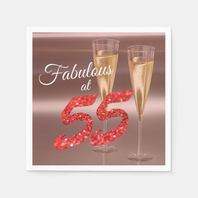 Elegant Fabulous at 55 Birthday Chic Coral Glitter Napkin (Front)