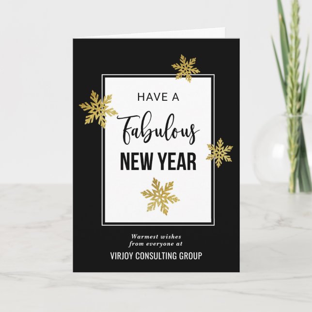 Elegant Fabulous New Year Festive Gold Snowflakes Holiday Card (Front)