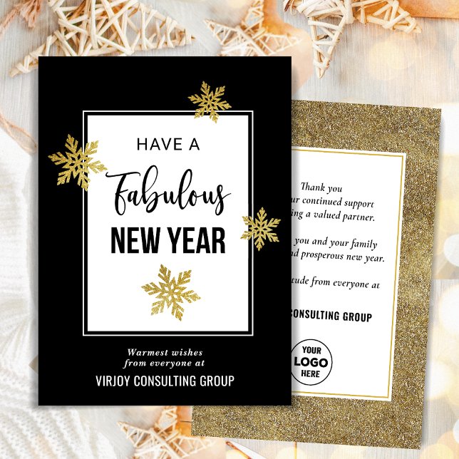 Elegant Fabulous New Year Festive Gold Snowflakes Holiday Card (Creator Uploaded)