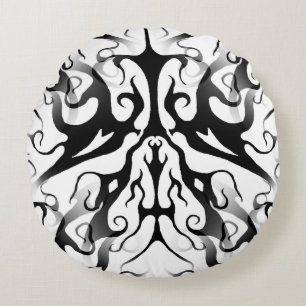 Elegant Face in Fire and Flames Tribal Design  Round Cushion