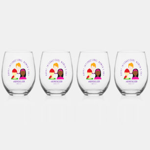 Elegant Faces International Women's Day March 8 Stemless Wine Glass