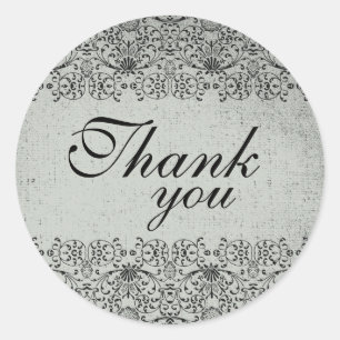 Elegant faded black silver damask wedding stickers