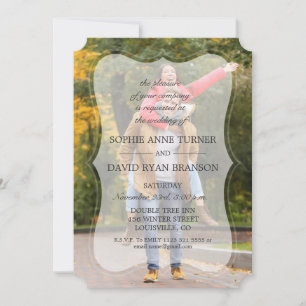 Elegant Faded Custom Photo Calligraphy Wedding Invitation