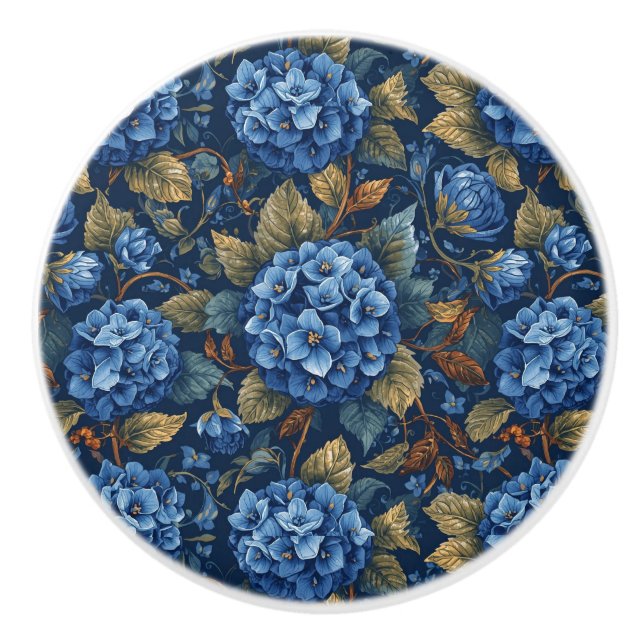 Elegant Faded Hydrangea Floral Pattern Decoupage Ceramic Knob (Front)