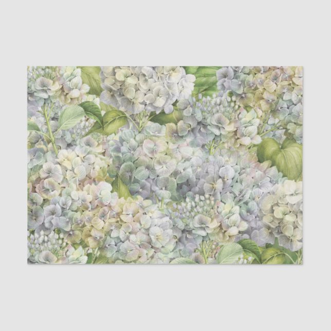 Elegant Faded Hydrangea Floral Pattern Decoupage Tissue Paper (Front)