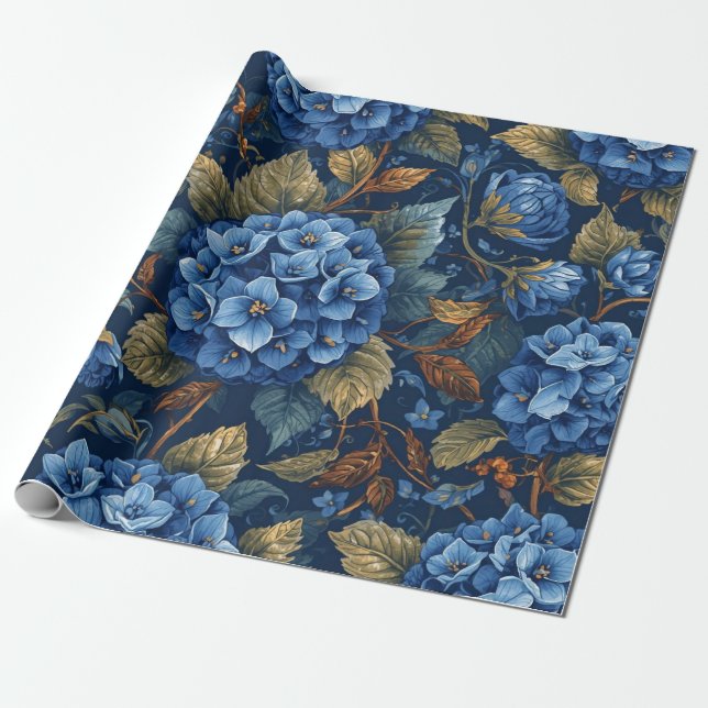 Elegant Faded Hydrangea Floral Pattern Decoupage Wrapping Paper (Unrolled)