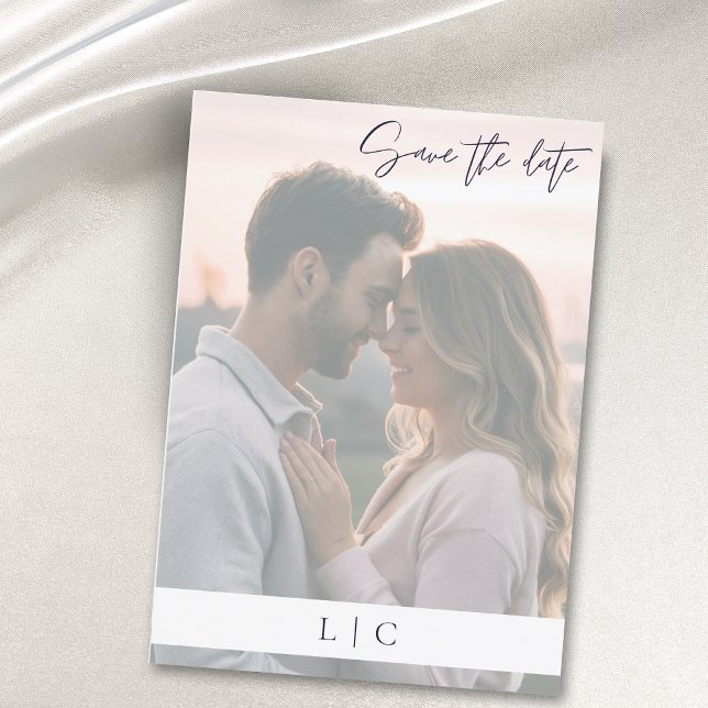 Elegant faded Photo Caligraphy Dark Navy Save The Date (Creator Uploaded)