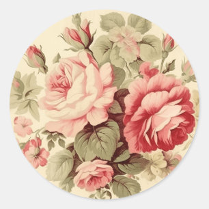 Elegant Fades, Pink & Green Shabby Chic Classic Round Sticker