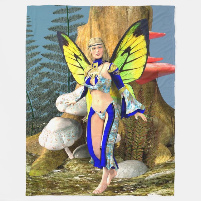 Elegant Fairy Butterfly Fantasy Portrait Fleece Blanket (Front)