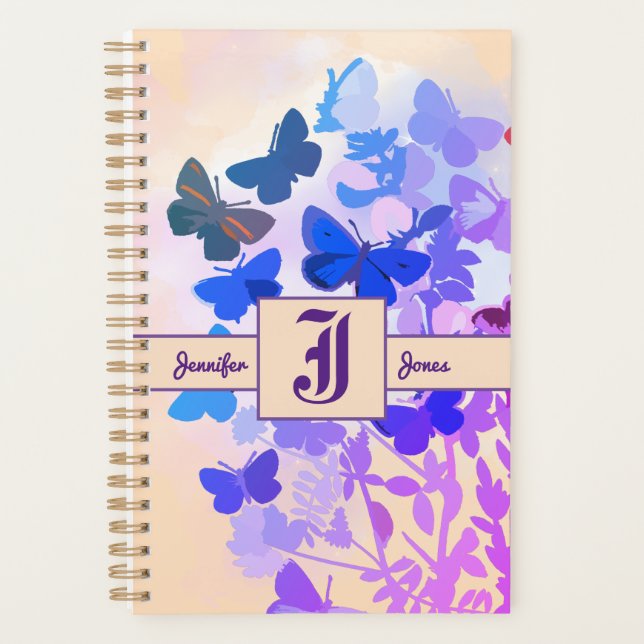 elegant fairytale butterfly purple monogram name  planner (Front)