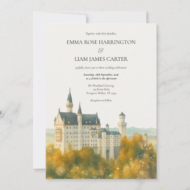 Elegant Fairytale Castle Wedding Invitation (Front)
