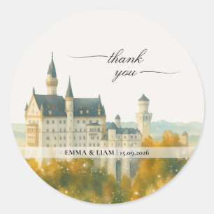 Elegant Fairytale Castle Wedding Thank You Classic Round Sticker