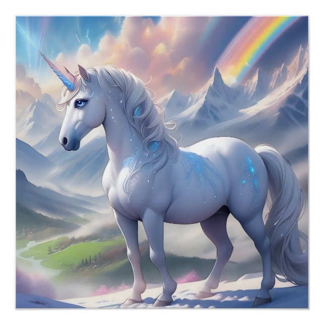 Elegant Fairytale Unicorn in a Fantasy Vale Poster (Front)