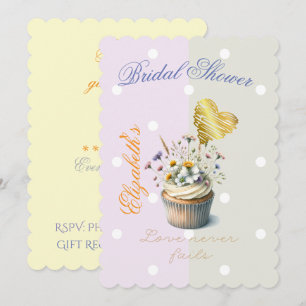 Elegant Faith Floral Cupcake Pastel Dot Gold Heart Invitation