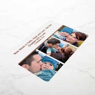 Elegant Faith Hope Love 3 Photo Foil Holiday Card