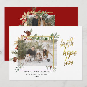Elegant Faith Hope Love Photo Spicy-Red Christmas Holiday Card