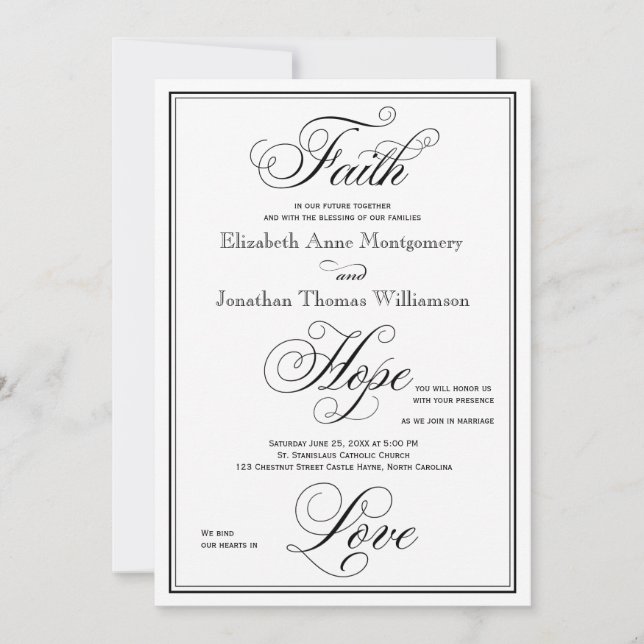 Elegant Faith Hope Love Script Wedding Invitation (Front)