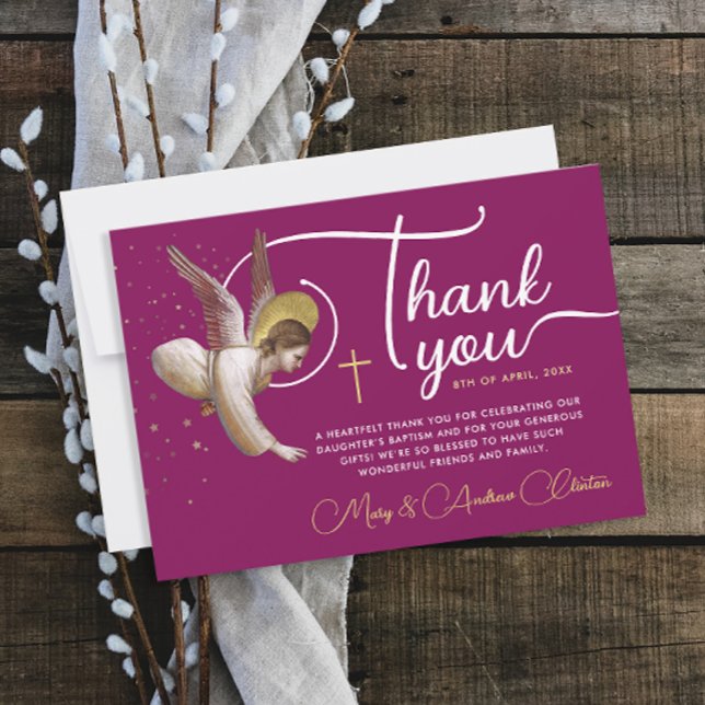 Elegant Faith Magenta Pink Angel Blessing Script Thank You Card (Creator Uploaded)