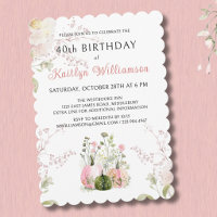 Elegant Fall 40th Birthday Pink Pumpkin Floral