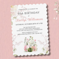 Elegant Fall 50th Birthday Pink Pumpkin Floral