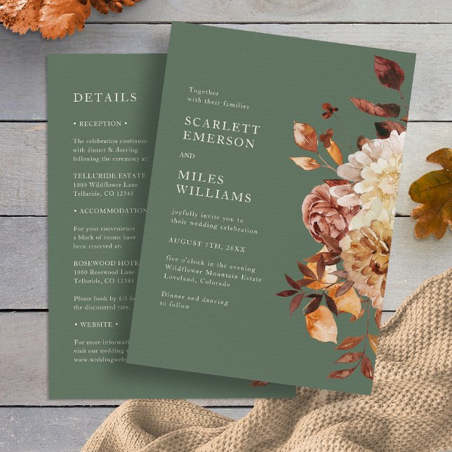 Elegant Fall All In One Wedding Invitation (Elegant Fall Sage Green Taupe All In One Wedding Invitation by Painted Paperie
)