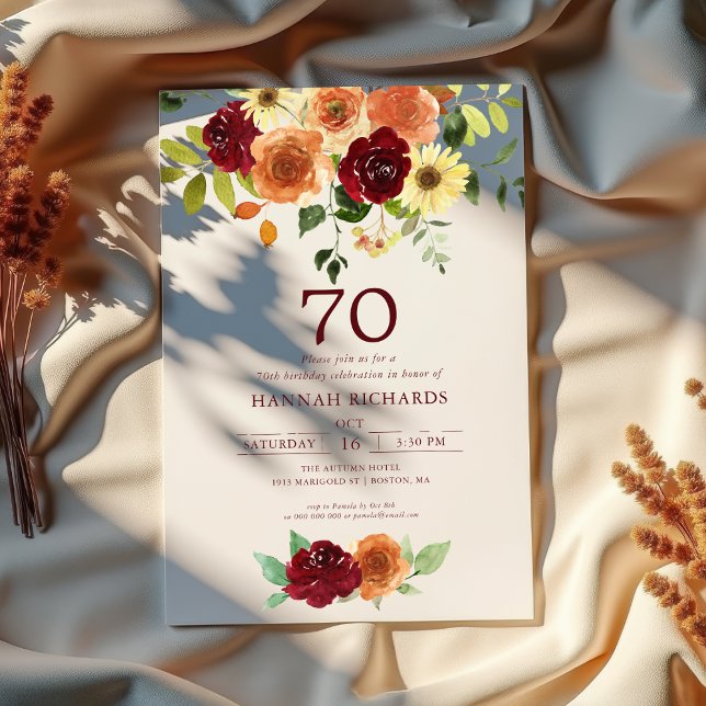 Elegant Fall | Autumn Floral 70th Birthday  Invitation (Creator Uploaded)