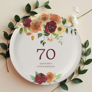 Elegant Fall   Autumn Floral 70th Birthday Paper Plate