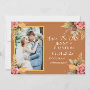 Elegant Fall Autumn Floral Terracotta Photo Save The Date