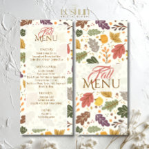 Elegant Fall Autumn Leaves Flat Menu